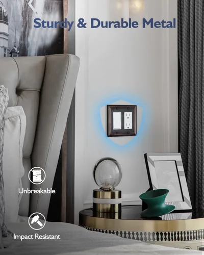 Miniatura 3 de Cubiertas de Enchufe Decorador Doble, Placas de Pared de Bronce Envejecido para Interruptor de Regulador, Enchufe GFCI y Receptáculo, Placas