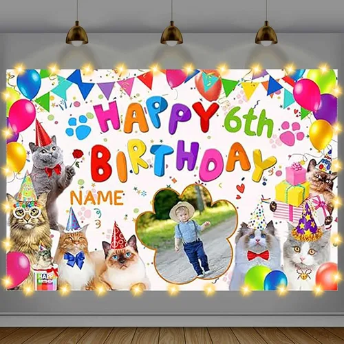 Miniatura 29 de Cartel de feliz cumpleaños beige personalizado para telón de fondo grande de feliz cumpleaños, globo aerostático, fiesta, interior y exterior
