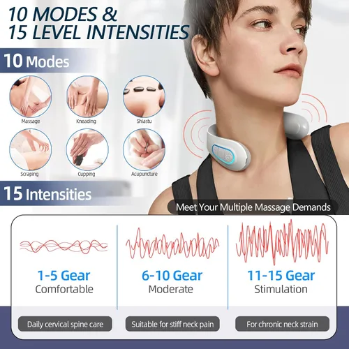 Miniatura 4 de Masajeador de cuello para aliviar el dolor con calor, portátil, pulso eléctrico, tejido profundo, punto de activación, masajeador cervical