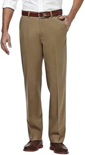 HAGGAR - Pantalón caqui para hombre, tallas grandes y altas, de calidad prémium, sin necesidad de planchar, corte clásico, cintura expandible, sin