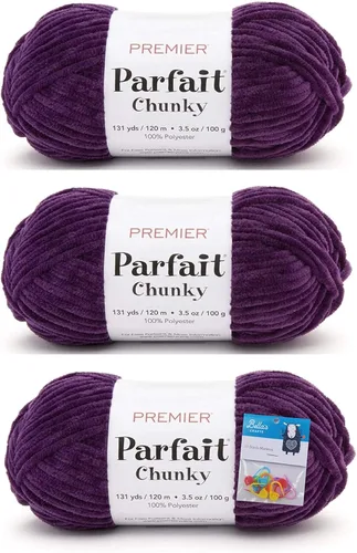 Miniatura 17 de Premier Yarns Parfait - Hilo de felpilla grueso, 3.5 onzas, peso súper voluminoso, paquete de 3 unidades con soportes para punto de Bella (chocolate)