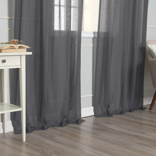 Miniatura 4 de Best Home Fashion Juego de 2 cortinas traslúcidas de lino sintético con pestaña torcida, tratamiento de ventana para sala de estar, comedor, Gris