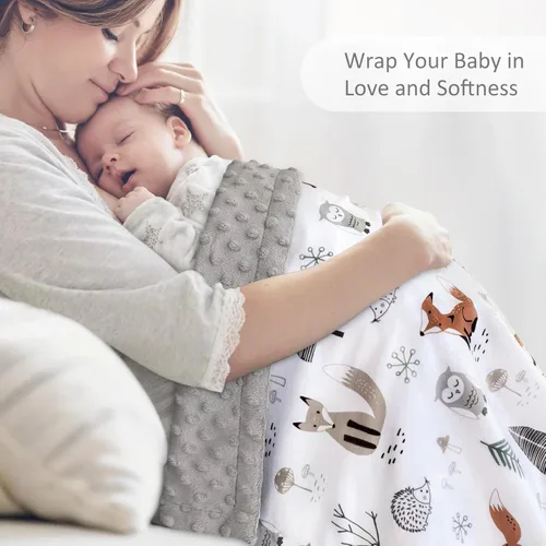 Miniatura 2 de HOMRITAR Manta de bebé para niños y niñas, manta de felpa suave de visón con respaldo punteado de doble capa para niños pequeños con zorros