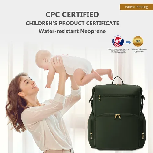 Miniatura 9 de CEI-CEI Mochila de neopreno para pañales con bolsillos aislados, bolsas grandes de maternidad para bebés recién nacidos, bolsa de viaje con Verde