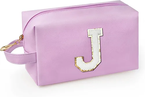 Miniatura 42 de Bolsa de maquillaje personalizada con inicial con asa, bolsa de cosméticos de preparación con bolsillo interior con cremallera, 8, 9, 10, 11, 12