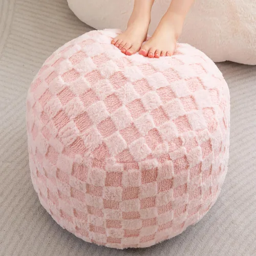 Miniatura 8 de HIGOGOGO Puf Otomán Redondo Relleno, Pufs de Pana con Relleno de Trozos de Espuma, Puf Peludo y Esponjoso Reposapiés Otomán de Almacenamiento, 20 X