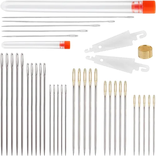 34 agujas de coser de acero inoxidable de 2 pulgadas, 2.36 pulgadas, 2.55 pulgadas, 4.9 pulgadas, 5.9 pulgadas, 6.9 pulgadas, agujas de costura de