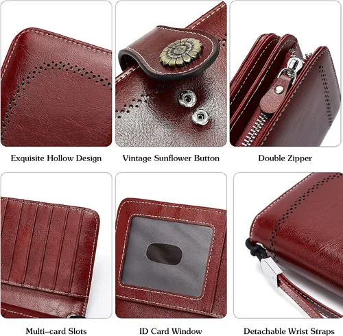 Miniatura 6 de BOSTANTEN Cartera de cuero genuino para mujer, de gran capacidad, cartera de mano, tarjetero con bloqueo RFID