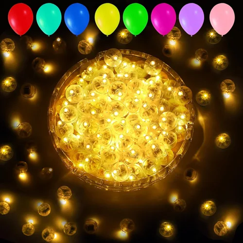 Miniatura 38 de Aogist 100 luces de globo Mutilcolor, luz de bola pequeña impermeable de largo tiempo de espera, lámpara LED redonda para linterna de papel, fiesta