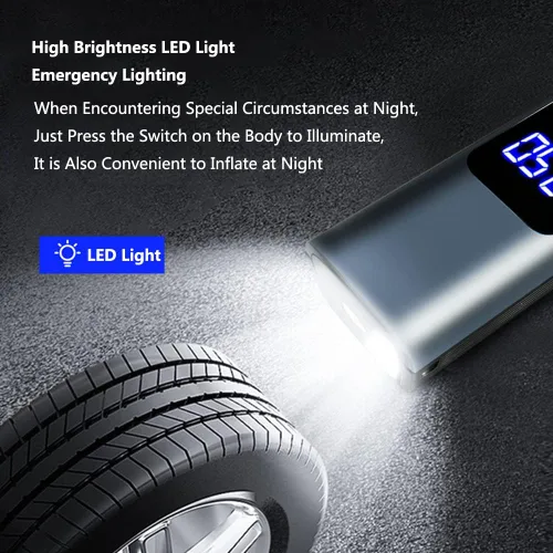 Miniatura 5 de Aspiradora de automóvil, inflador de neumáticos, compresor de aire portátil con indicador de presión, pantalla LED y luz LED, bomba de compresor