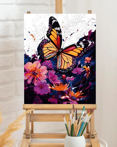Miniatura 5 de TOCARE Kit de pintura por números de mariposas y flores para adultos principiantes, lienzo de pintura para adultos por números, juegos de pintura