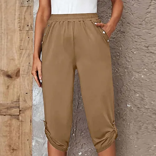 Miniatura 98 de Pantalones capri para mujer, estilo casual, de verano, elásticos, de cintura alta, pantalones de yoga, ajuste atlético, pantalones deportivos