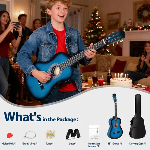 Miniatura 2 de Juego de guitarra acústica de 38 pulgadas para niños, principiantes y amantes de la música, guitarra folclórica de 6 cuerdas con bolsa