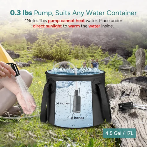 Miniatura 4 de DR.PREPARE Ducha portátil para acampar, ducha de camping con cubo plegable de 4.5 galones, batería recargable USB, 2 cabezales de ducha, duchas