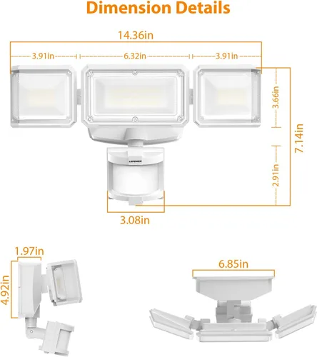 Miniatura 9 de LEPOWER Luz de inundación LED alimentada por batería para exterior, 1500 lm, luces de seguridad con sensor de movimiento, IP65 resistente al agua