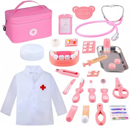 JJ Technology - Juego de juguetes de madera para doctor, 32 piezas, kit médico para niños pequeños de 3 años, juguetes inclinados Montessor para