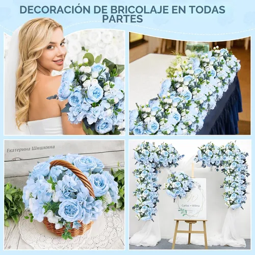 Miniatura 7 de MARTINE MALL 2 Paquetes de Flores Artificiales de Peonía, Flores Artificiales Azules de Peonía, Flores de Seda de Peonía, Flores de Peonía Falsas