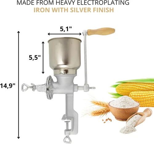 Miniatura 2 de Molino de grano de hierro de mano, molino manual, molinillo de alimentos, molinillo de maíz para grietas de mano, granos de manivela, avena, maíz