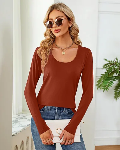 Miniatura 4 de Riyiper 2 piezas de camisetas para mujer con cuello redondo, camiseta básica casual para mujer