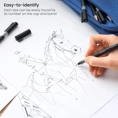 Miniatura 4 de ARTEZA Micro-Line - Juego de 5 bolígrafos de tinta negra con tinta de archivo japonesa, suministros de arte para artistas de cómics e ilustradores