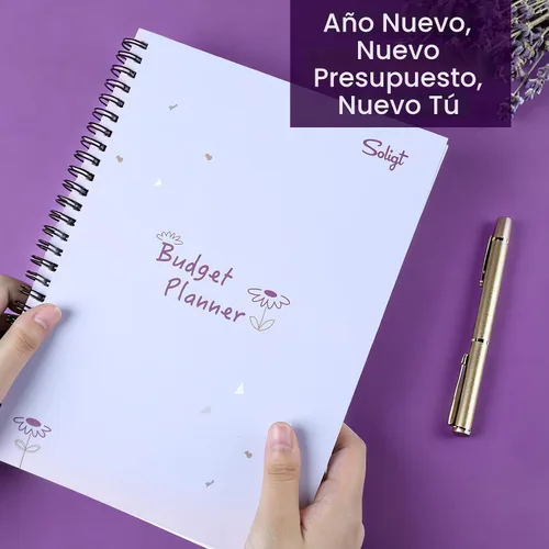Miniatura 3 de Agenda de presupuesto mensual (sin fecha) con 12 bolsillos para ingresos, deudas, ahorros, gastos y organizador de seguimiento de facturas, morado
