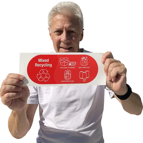 Miniatura 5 de SmartSign Paquete de 4 etiquetas adhesivas de reciclaje mixto de 3.75 x 9 pulgadas con símbolos, poliéster laminado de 5 mil con adhesivo 2-3.75" X