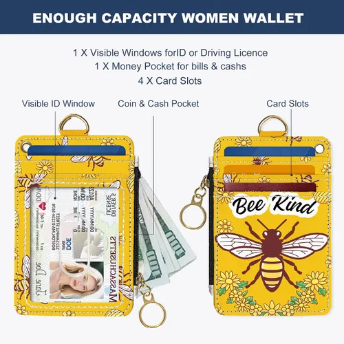Miniatura 2 de Portafolios delgados con soporte para tarjeta de crédito, funda delgada de cuero PU con bloqueo RFID para viajes con ventana para ID, regalos