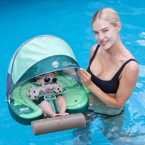 Miniatura 8 de Flotador Mambobaby con cola para bebé con toldo, flotador de piscina sólido, entrenador de natación infantil, entrenamiento de natación tumbado