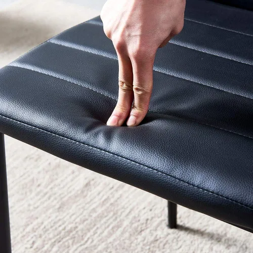 Miniatura 6 de Juego de 5 sillas de mesa de comedor, mesa de comedor rectangular de cristal negro y 4 sillas de comedor de piel sintética negra, juego de comedor