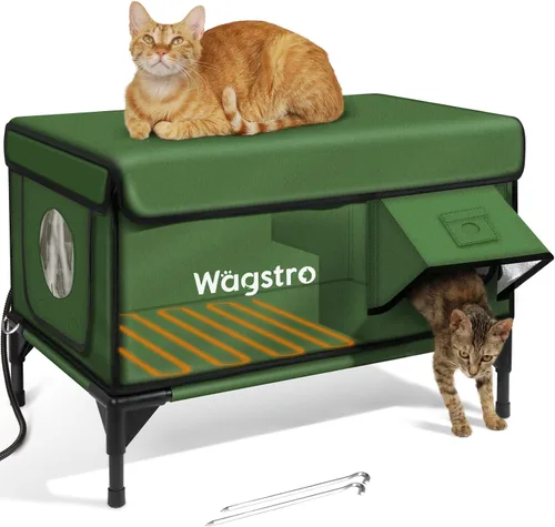 Miniatura 10 de Casa Calefaccionada para Gatos de Exterior, Casa Aislada Resistente a la Intemperie para Gatos de Exterior con Aleros Impermeables y Puerta de Verde