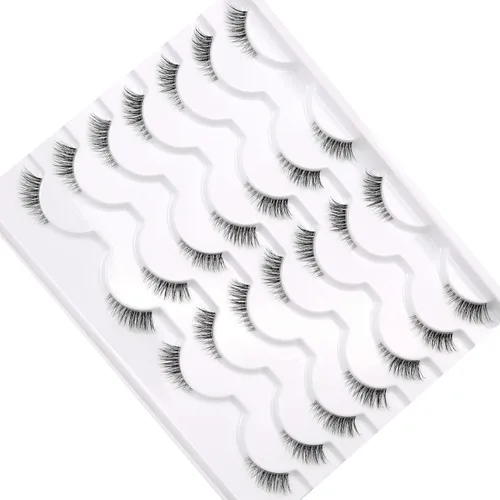 Miniatura 7 de Medias pestañas postizas con banda transparente, finas, estilo ojo de gato, naturales, cortas, pequeñas, acento 3/4, de visón sintético, tiras