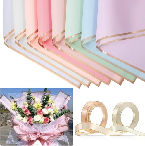 Miniatura 9 de Tenare Juego de papel de regalo de flores y cinta, 36 hojas de papel de regalo de ramo con cinta de satén de doble cara de 50 yardas para regalo