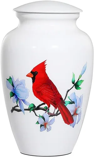 Urna para adultos para cenizas humanas, urna de cremación cardenal rojo, urna funeraria blanca, urna decorativa, urna conmemorativa grande con bolsa