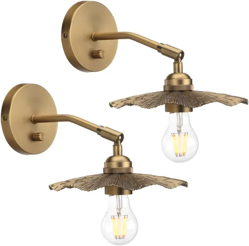 Pathson Juego de 2 apliques de pared regulables con acabado de latón, cableado ajustable para baño, luz de tocador de pared para sala de estar, sala