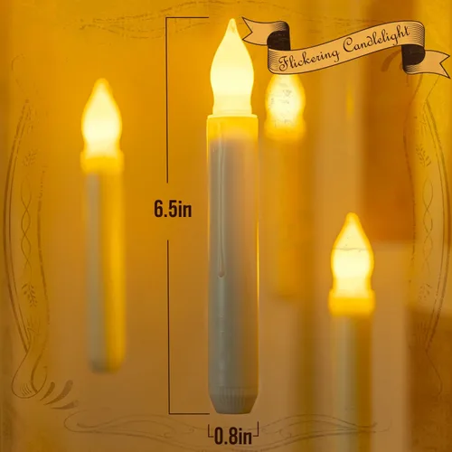 Miniatura 4 de Homemory - 12 velas cónicas LED sin llama, candelabros operados con pilas con llama parpadeante amarilla cálida, sin control remoto, 0.79 x 6.5