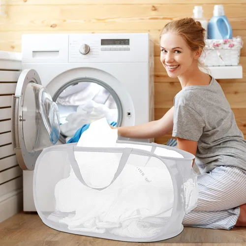Miniatura 2 de Paquete de 2 cestas plegables resistentes para la lavandería, cestas plegables para lavandería, baño, dormitorio, habitación de los niños