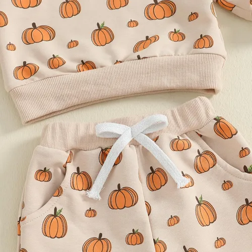 Miniatura 60 de Adobabirl Conjunto de sudadera y pantalones de Halloween para bebé, sudadera y pantalones con parche de calabaza para Halloween, otoño, ropa de bebé