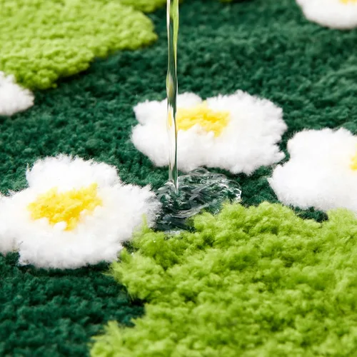 Miniatura 4 de Bonita Alfombra de Baño Verde Floral Hierba Primavera Flor Margarita Alfombras de Baño Antideslizantes Lavables a Máquina Súper Absorbentes