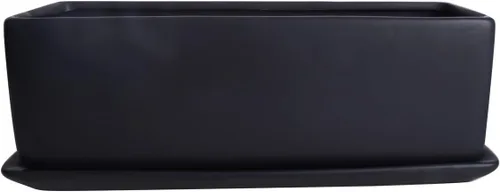 Miniatura 2 de Vencer Maceta rectangular moderna minimalista de cerámica para suculentas de 12 pulgadas, caja con ventana con platillo, soporte de escritorio