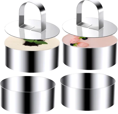 Moldes redondos para anillos para tartas, anillos de comida de acero inoxidable de 4 pulgadas, moldes de cocina de mousse de postre con empujador y
