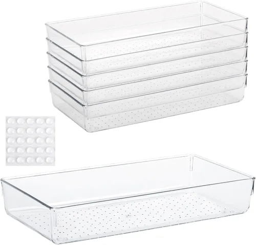 Miniatura 11 de 6 bandejas organizadoras de cajones de plástico transparente de 6 x 3 pulgadas con 25 almohadillas antideslizantes para maquillaje, joyas