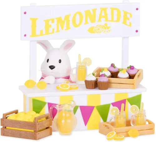 Miniatura 2 de Li'l Woodzeez Juego de soporte de limonada con figura de conejo, juego de juguetes de 25 piezas que incluye comida de juego y accesorios
