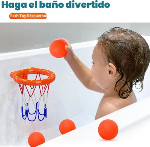 Miniatura 5 de Juguetes de baño – Aro de baloncesto para bañera para niños pequeños, niños y niñas 4 bolas sin agujero y ventosas fuertes Divertido juguete