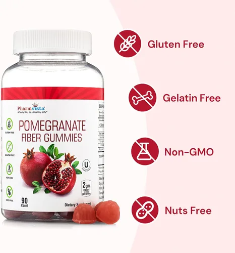 Miniatura 8 de Pharmvista Gomitas de fibra de granada para adultos y niños, 100 mg - Suplemento vegano de granada sin gluten rico en gomitas masticables de fibra
