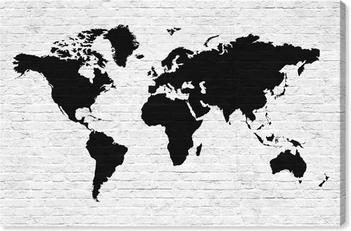 The Oliver Gal Artist Co. Maps - Lienzo decorativo para pared, diseño de ladrillo limpio Mapamundi, decoración del hogar, 45 x 30 pulgadas, negro,