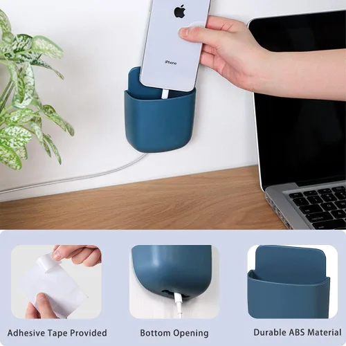 Miniatura 3 de Paquete de 3 soportes para control remoto de montaje en pared, organizador de carga de teléfono sin agujeros, contenedores de almacenamiento de Azul