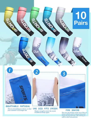 Miniatura 39 de 10 pares de mangas de protección solar UV brazo mangas de enfriamiento antideslizante compresión deportes poliéster Ciclismo cubiertas