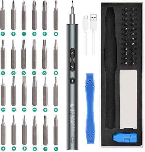 AMIR - Desarmador eléctrico, juego de destornilladores de precisión mini de 28 en 1 inalámbrico con 24 puntas, kit de herramienta de reparación