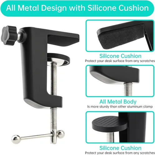 Miniatura 2 de 2 abrazaderas de escritorio de metal resistente, soporte de micrófono de montaje en mesa, clip C para micrófono, brazo de tijera de suspensión