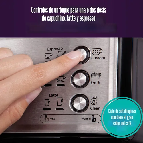 Miniatura 3 de Mr. Coffee Máquina de café expreso y capuchino de acero inoxidable, cafetera programable con espumador de leche automático, bomba de 15 bares, ideal